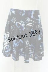 NieR Clothing / 転写ミニスカート F ブラック×ブルー O-24-12-18-015-PU-SK-OW-ZT051