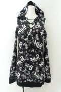 NieR Clothing / 猫耳付き 総柄STYLISH OFF- SHOULDER PARKA F ブラック×ホワイト O-24-12-18-019-PU-TO-OW-ZT248
