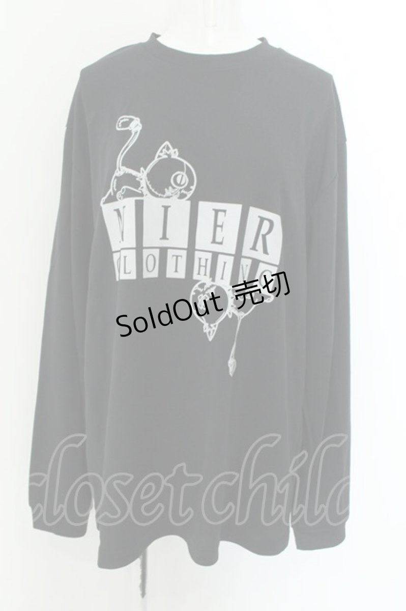 画像1: 【SALE】NieR CLOTHING / ミケptカットソー LL 寝そべりミケ（ブラック） O-24-12-18-029-PU-TO-OW-ZT051 (1)