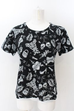 画像1: million dollar orchestra / 総柄Tシャツ  ブラック O-24-12-25-036-PU-TO-OW-ZT124