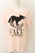 MALKOMALKA / FAKEptTシャツ M ピンク O-24-12-25-017-PU-TO-OW-ZT124