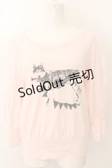 MALKOMALKA / 狼ptカットソー M ピンク O-24-12-25-018-PU-TO-OW-ZT124