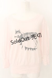 MALKOMALKA / 狼ptカットソー M ピンク O-24-12-25-018-PU-TO-OW-ZT124