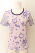 MALKOMALKA / 柄切替えTシャツ M ラベンダー O-24-12-25-033-PU-TO-OW-ZT248