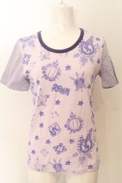 画像1: MALKOMALKA / 柄切替えTシャツ M ラベンダー O-24-12-25-033-PU-TO-OW-ZT248