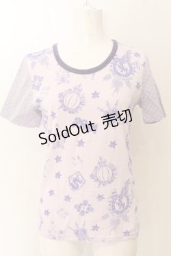 画像1: 【SALE】MALKOMALKA / 柄切替えTシャツ M ラベンダー O-24-12-25-033-PU-TO-OW-ZT248
