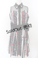 elements,H / ローズ＆シーリングスタンプ柄ワンピース  ブラック×ホワイト×レッド O-24-12-27-017-PU-OP-OW-ZS