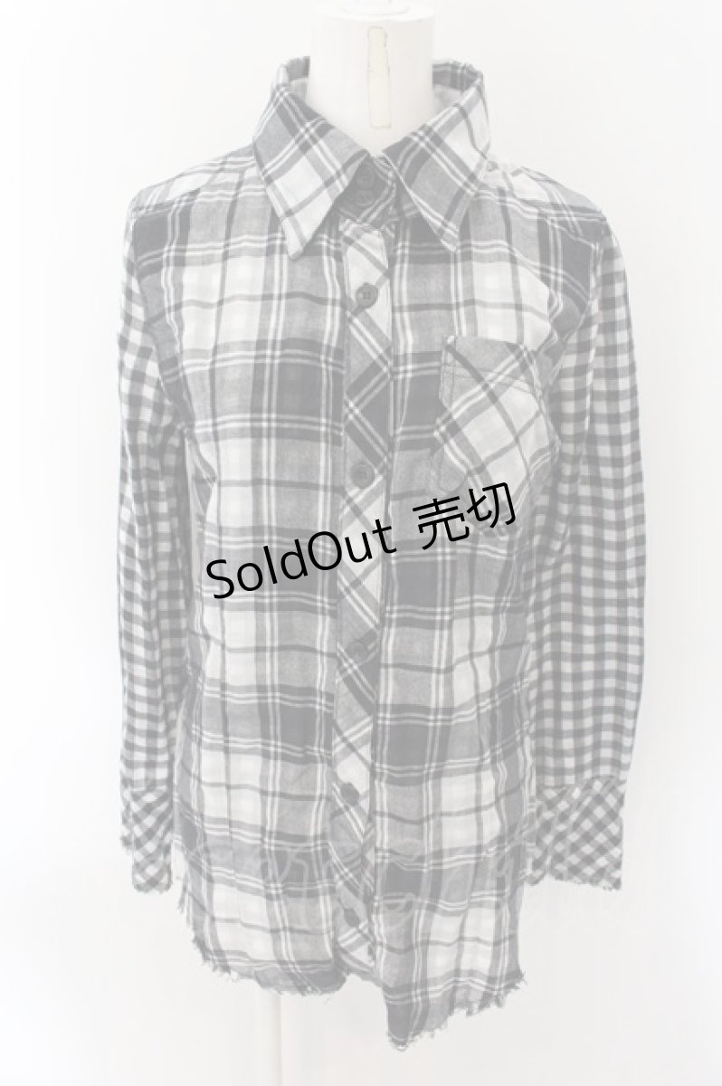 画像1: 【SALE】GLAD NEWS / カットオフチェックシャツ R ブラック×ホワイト O-24-12-30-037-GL-BL-IG-ZT277 (1)