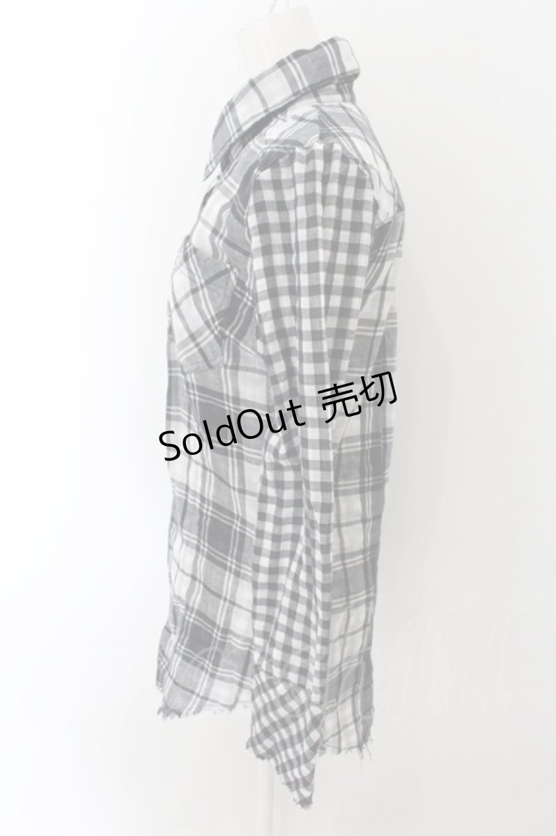 画像2: 【SALE】GLAD NEWS / カットオフチェックシャツ R ブラック×ホワイト O-24-12-30-037-GL-BL-IG-ZT277 (2)