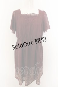axes femme / 裾パネルプリントワンピース M ワイン O-24-12-31-1005-AX-OP-OW-OS