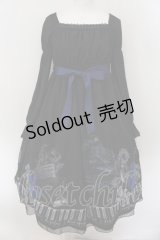 Moi-meme-Moitie / チェンバロ三重奏プリントシフォンワンピース 2 ブルー×ブラック O-24-12-31-002-MO-OP-IG-OS