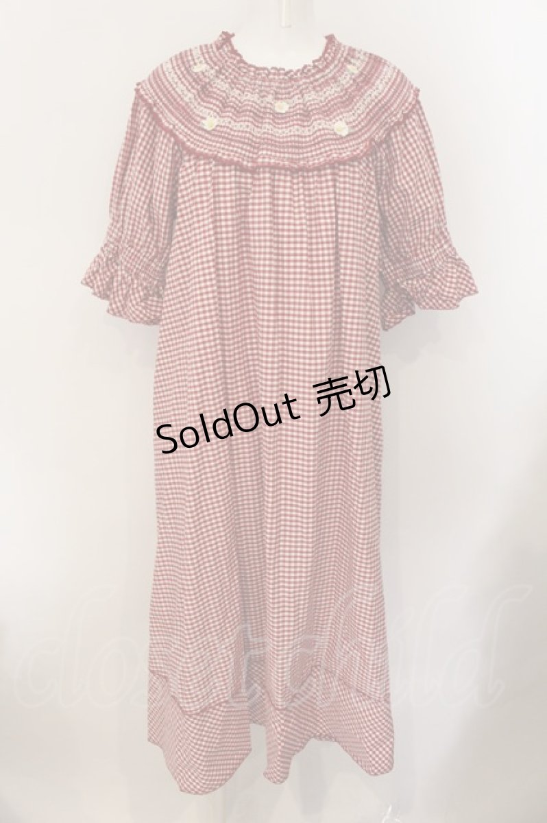 画像1: PINK HOUSE / スモッキング刺繍ギンガムチェックワンピース  アカ O-25-01-09-026-LO-OP-IG-ZS (1)