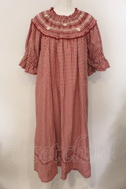 画像1: PINK HOUSE / スモッキング刺繍ギンガムチェックワンピース  アカ O-25-01-09-026-LO-OP-IG-ZS