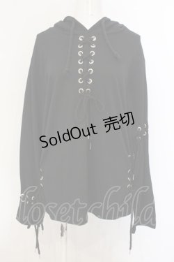 画像1: Drug Honey / レースアップパーカー  ブラック O-25-01-13-078-PU-TO-IG-ZT366
