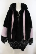TRAVAS TOKYO / Drip Logo Faux Fur Hooodie  ブラック×パープル O-25-01-13-027-PU-CO-IG-ZT-C035