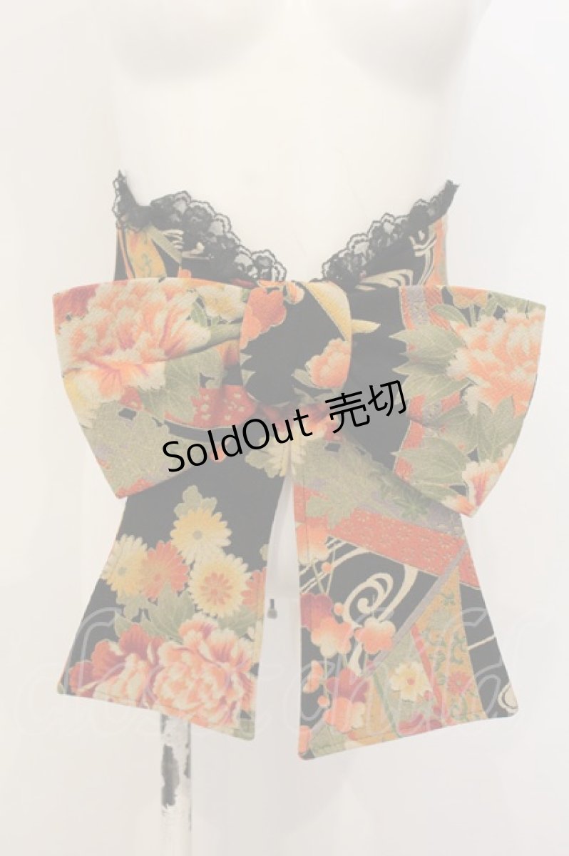 画像1: Qutie Frash / ちりめん和柄ソフトコルセット  ブラックオレンジ系 O-25-01-16-027-QU-TO-IG-OS (1)
