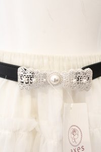 axes femme / レース風リボン細ゴムベルト  シルバー O-25-05-27-1002-AX-ZA-OW-ZT444-F001