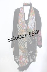 Qutie Frash / ストール付きちりめん着物カーディガン  ブラック O-25-11-19-029-QU-JA-IG-OS