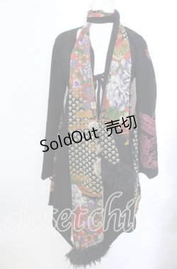 画像1: Qutie Frash / ストール付きちりめん着物カーディガン  ブラック O-25-11-19-029-QU-JA-IG-OS