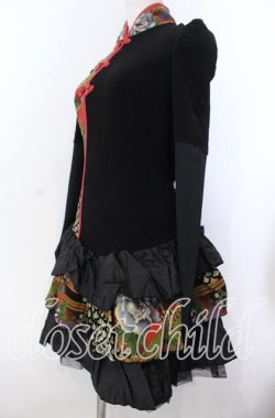 画像2: Qutie Frash / ちりめん和柄パフワンピース  ブラック O-25-11-19-030-QU-OP-IG-OS