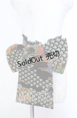 画像1: Qutie Frash / ちりめん花魁帯コルセット  ブラック O-25-11-19-031-QU-TO-IG-OS