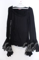 Qutie Frash / 異素材フリル姫袖カットソー  ブラック O-25-11-19-043-QU-TO-IG-OS