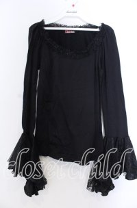 Qutie Frash / 異素材フリル姫袖カットソー  ブラック O-25-11-19-043-QU-TO-IG-OS