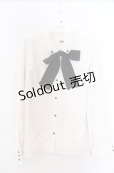 axes femme / リボンタイ付プチフリルブラウス L キナリ O-25-11-19-046-AX-BL-OW-OS