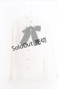 axes femme / リボンタイ付プチフリルブラウス L キナリ O-25-11-19-046-AX-BL-OW-OS