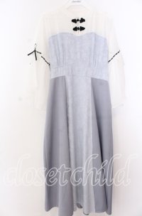 axes femme POETIQUE / チャイナボタンフレア袖ワンピース M ブルー O-25-11-19-047-AX-OP-OW-ZT1212G