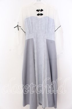 画像1: axes femme POETIQUE / チャイナボタンフレア袖ワンピース M ブルー O-25-11-19-047-AX-OP-OW-OS