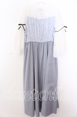 画像2: axes femme POETIQUE / チャイナボタンフレア袖ワンピース M ブルー O-25-11-19-047-AX-OP-OW-OS