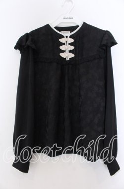 画像1: axes femme / チャイナ釦ジャカードブラウス F クロ O-25-11-19-048-AX-BL-OW-OS