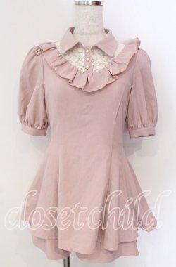 画像1: Secret Honey / デコルテレース半袖セットアップ  ピンク O-25-11-19-003-CA-OP-IG-OS