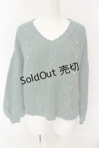 axes femme POETIQUE / パール配色アラン編みニット M グリーン O-25-01-21-040-AX-TO-SZ-OS