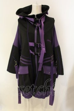 画像1: REFLEM / サイバー切り替えボリュームネック半袖ジャージパーカー F ブラック×パープル O-25-01-21-076-PU-TO-OW-ZT441