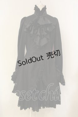 画像1: MARBLE / ゴシック調ドレープフリルタイ付きロングドレスワンピース  ブラック O-25-01-23-004-GO-OP-IG-OS