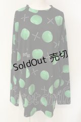 NieR Clothing / GREEN APPLE LONG CUTSEW カットソー  ブラック×グリーン O-25-01-23-059-PU-TO-IG-ZT280