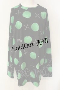 NieR Clothing / GREEN APPLE LONG CUTSEW カットソー  ブラック×グリーン O-25-01-23-059-PU-TO-IG-ZT280
