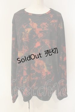 画像1: NieR Clothing / 総柄カットソー  ブラック×オレンジ系 O-25-01-23-062-PU-TO-IG-ZT280