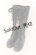 E hyphen world gallery / レースアップロングブーツ M クロ O-25-01-27-046-LO-SH-OW-ZT-K017