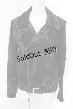 画像1: NAOTO SEVEN / 鱗ライダースジャケット  ブラック O-25-01-27-1003-HN-JA-OW-OS