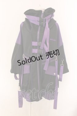 画像1: REFLEM / サイバー切り替えボリュームネック半袖ジャージパーカー  ブラック×パープル O-25-01-29-033-PU-TO-IG-ZY