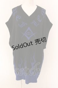 REFLEM / ジャガードニットベスト FREE ブラック×ブルー O-25-01-29-027-PU-TO-IG-ZI