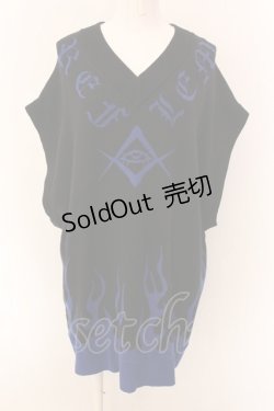 画像1: REFLEM / ジャガードニットベスト FREE ブラック×ブルー O-25-01-29-027-PU-TO-IG-ZI