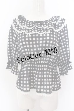画像1: axes femme kawaii / フリル襟シャーリングブラウス M クロ O-25-01-30-122-AX-BL-OW-OS