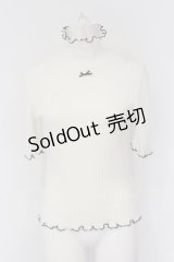 Ank Rouge / リボン付き半袖テレコニット  シロ×クロ O-25-01-31-1047-CA-TO-IG-OS