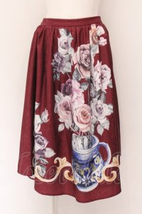 axes femme / 薔薇パネル柄ジャガードスカート F ワイン O-25-01-31-1059-AX-SK-SZ-ZT009