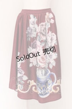 画像1: axes femme / 薔薇パネル柄ジャガードスカート F ワイン O-25-01-31-1059-AX-SK-SZ-ZT009