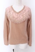 axes femme / Vネック起毛レースニットプルオーバー M ピンク O-25-01-31-1015-AX-TO-SZ-ZT222